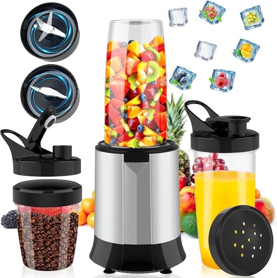 Orretti Blender Pro - Krachtige 1200 Watt Motor + EXTRA Koffie Maler + 3 bekers - Smoothie Maker - Blender to go