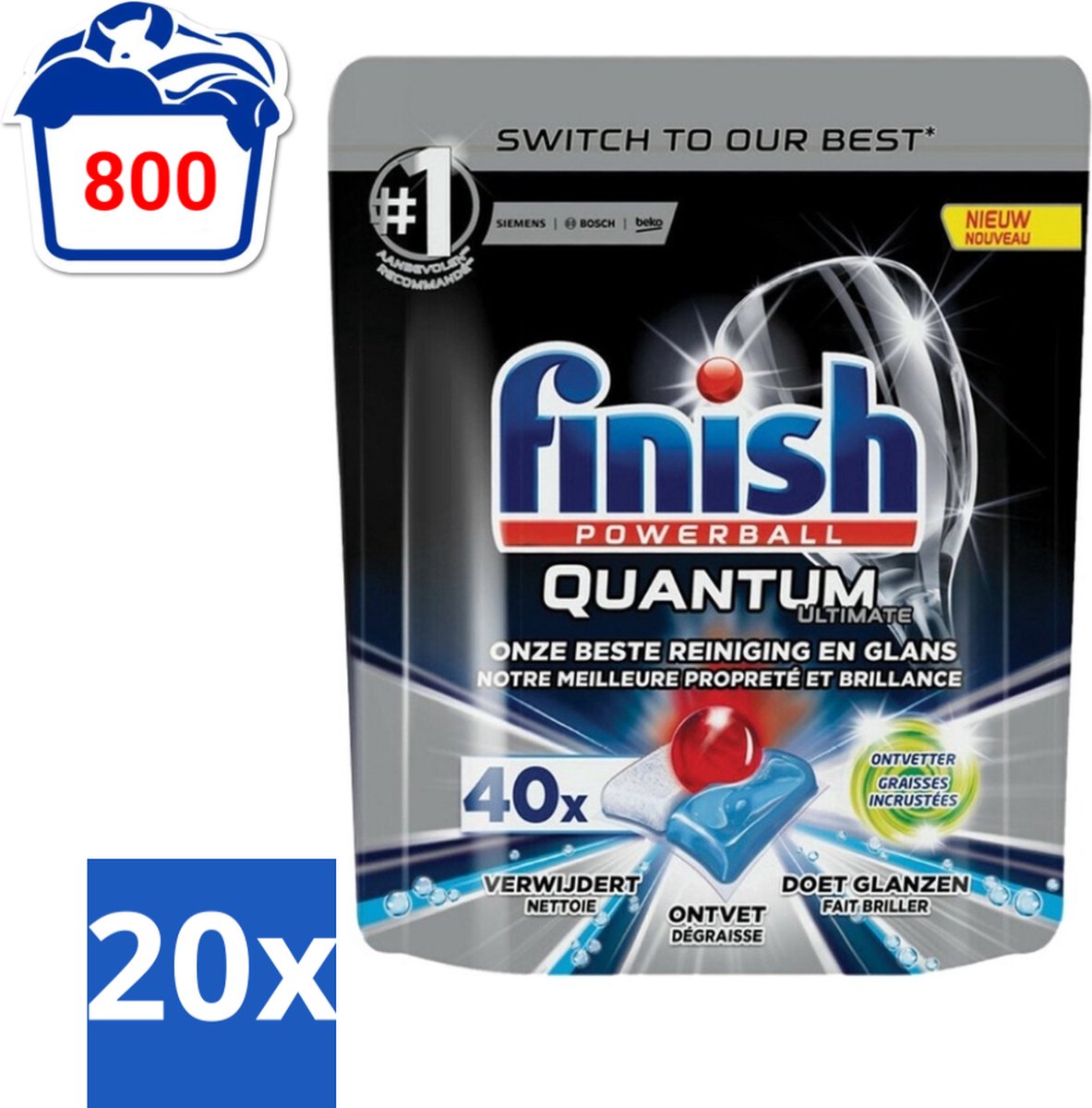 20 x Finish Powerball - Quantum Ultimate - Vaatwastabletten - Ontvetter - 40 Tabletten - Vaatwasmiddel - Vaatwastablet - Ontvetter - Vaatwasser - Vetverwijdering