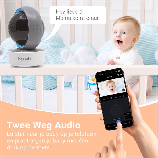 Kolvy Babyfoon met Camera en App - 3MP Super HD WiFi Baby Monitor met