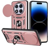 MobyDefend Hoesje - Geschikt voor Xiaomi Redmi Note 14 Pro Plus - Pantsercase Met Draaibare Ring - Rosé