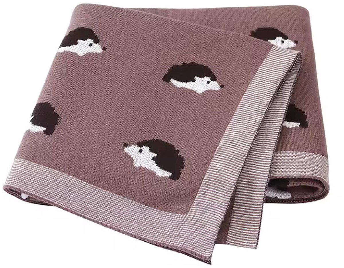 IL BAMBINI coffee babydeken met egeltjes - 100% katoen extra zacht 100x80cm - Pluisvrije deken - babydekentjes voor wieg of ledikant - kraamcadeau