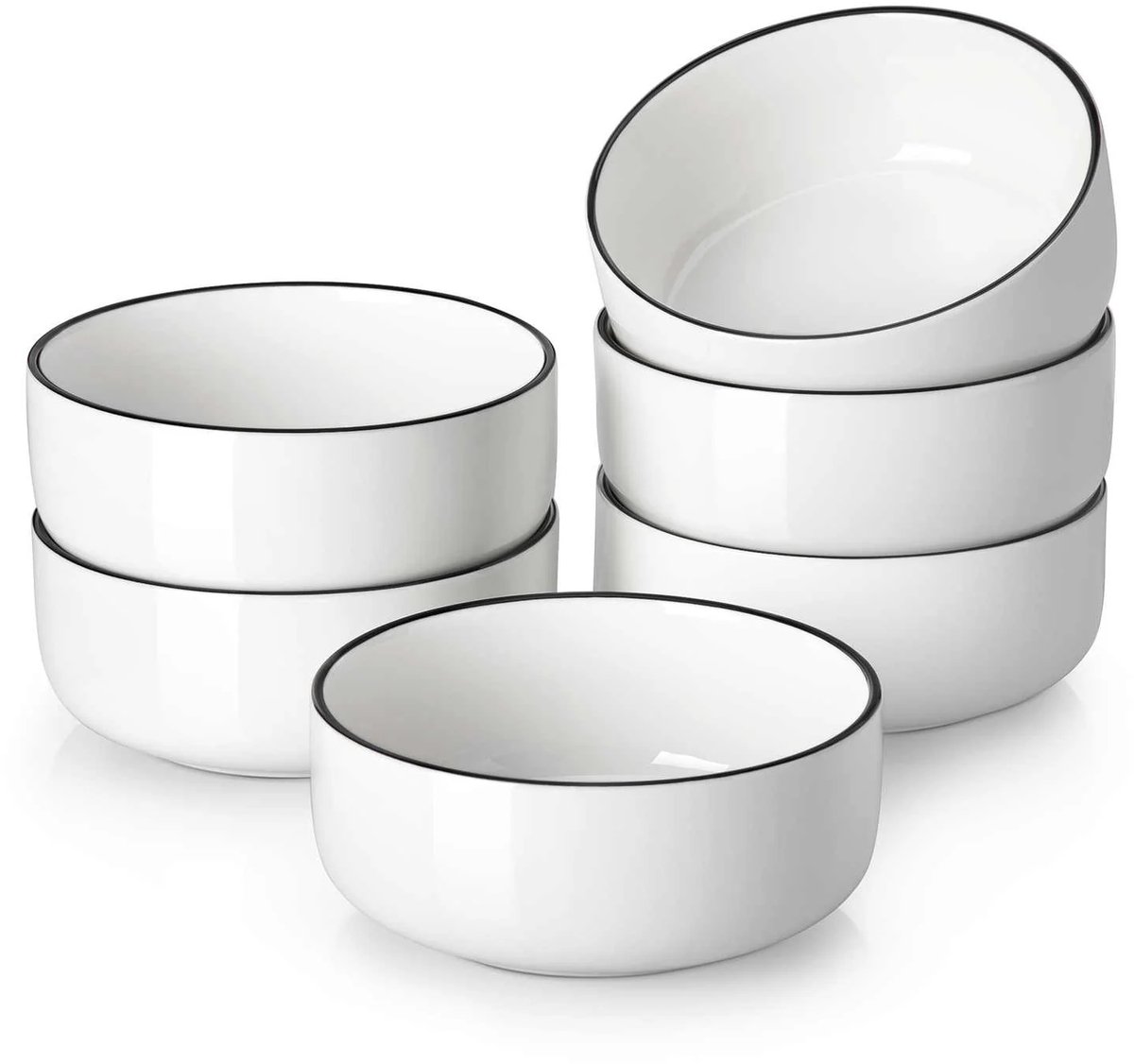 Servies - Schaaltjes - Kommen - Ontbijtkommen - Soepkommen - Set van 6 - 720ml - Porselein - Wit - Zwart