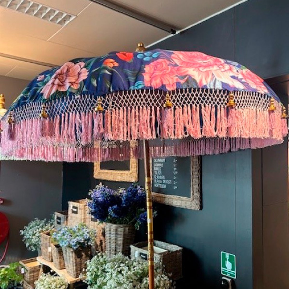 Bali Parasol Veelkleurig Bloemen Ø185 - Blauw