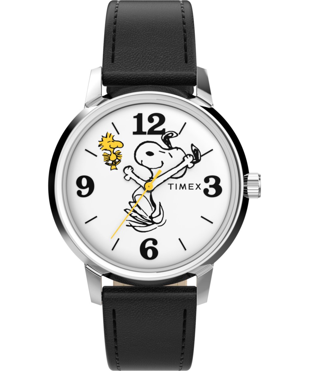 Timex Peanuts Marlin TW2Y19900 Horloge - Leer - Zwart - Ø 38 mm