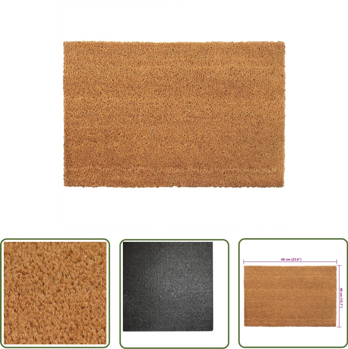 The Living Store Deurmat 40x60 cm getufte kokosvezel naturel - Deurklink - Deurmat - Entree - Hal - Keuken