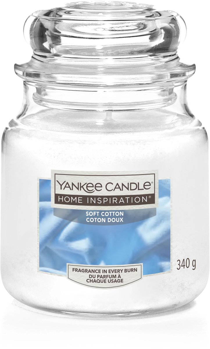 Yankee Candle Home Inspiration - Soft Cotton Medium Geurkaars - 75 branduren Wit