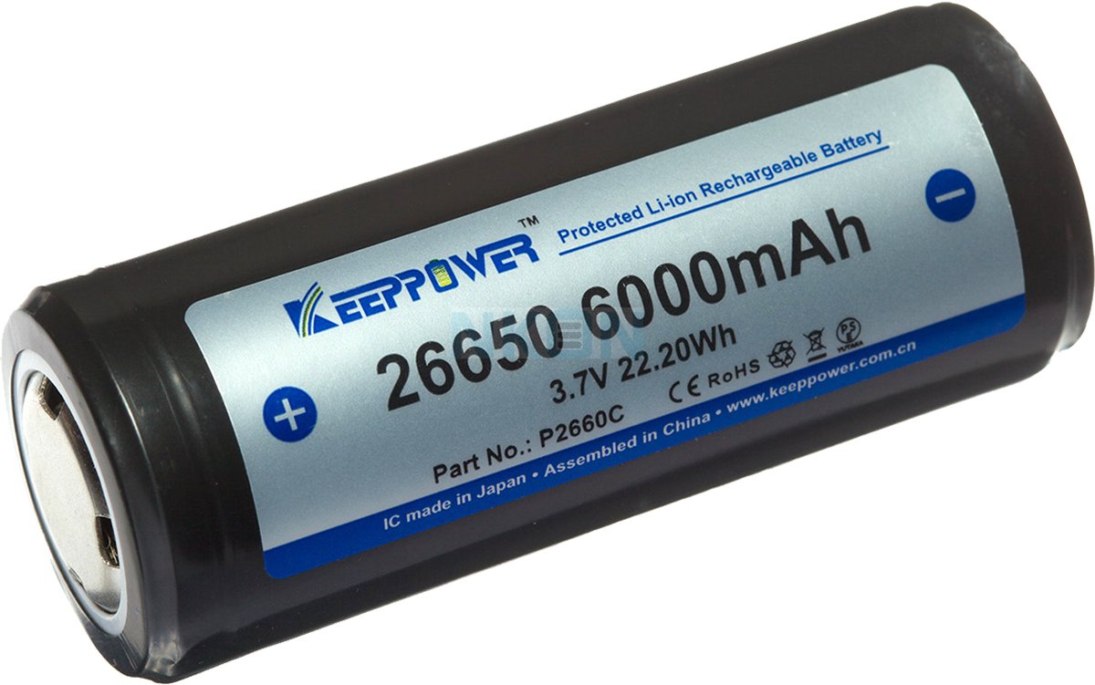 Oplaadbare Batterij - 26650 - Li-Ion - 6.000 mAh - 10A - Ingebouwde Veiligheidscircuits
