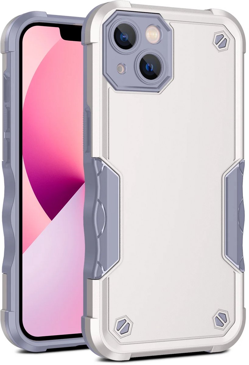 Cityhoesje - iPhone 15 Plus - Non-slip Stripes- - PC+TPU Backcase - Wit