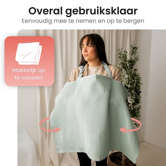 Amisly Borstvoedingsdoek - Luxe Voedingsdoek - Afschermdoek - OEKO - TEX - Wafel Materiaal - Groen - Kraamcadeau baby van Amisly — afbeelding 4