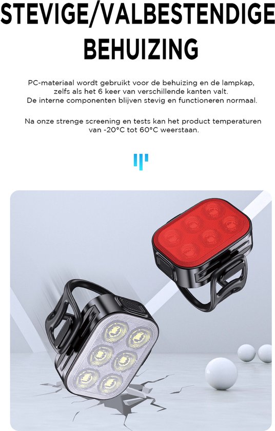 VividGear USB oplaadbare fietsverlichting - LED fietslamp set - IPX65 — afbeelding 3