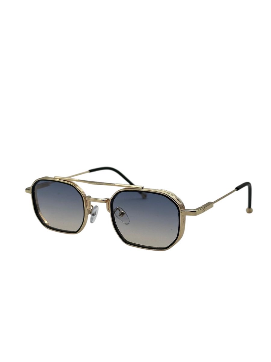 Vintage Square Zonnebril – Goud Blauw Geel - Stijlvol & Duurzaam RVS - Incl. Luxe Brillenkoker