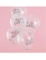5 doorzichtige latex happy birthday ballonnen met confetti - Feestdecoratievoorwerp