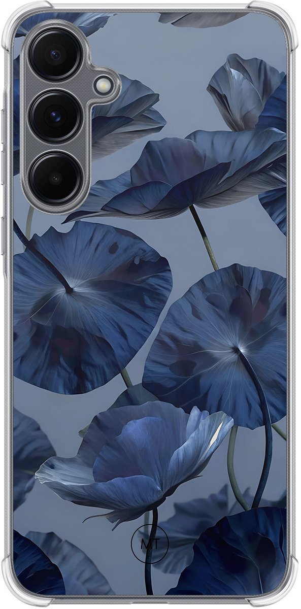 Hoesje (shockproof) geschikt voor Samsung Galaxy A55 - Dusky blooms - Extra sterke case - TPU/polycarbonaat - Bloemen - Paars, Transparant