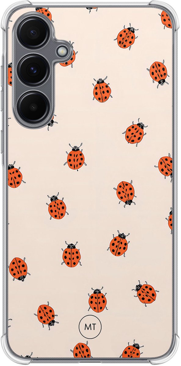 Hoesje (shockproof) geschikt voor Samsung Galaxy A55 - Lieveheerstbeestjes - Extra sterke case - TPU/polycarbonaat - Print - Beige, Transparant