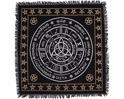 Esoterisch Altaardoek met Franjes | Leven, Dood, Wedergeboorte | Altaarkleed Leven, Dood, Wedergeboorte Elementen | Tarotkleed Orakelkleed | Spirituele Artikelen | Afmetingen: 50x50cm