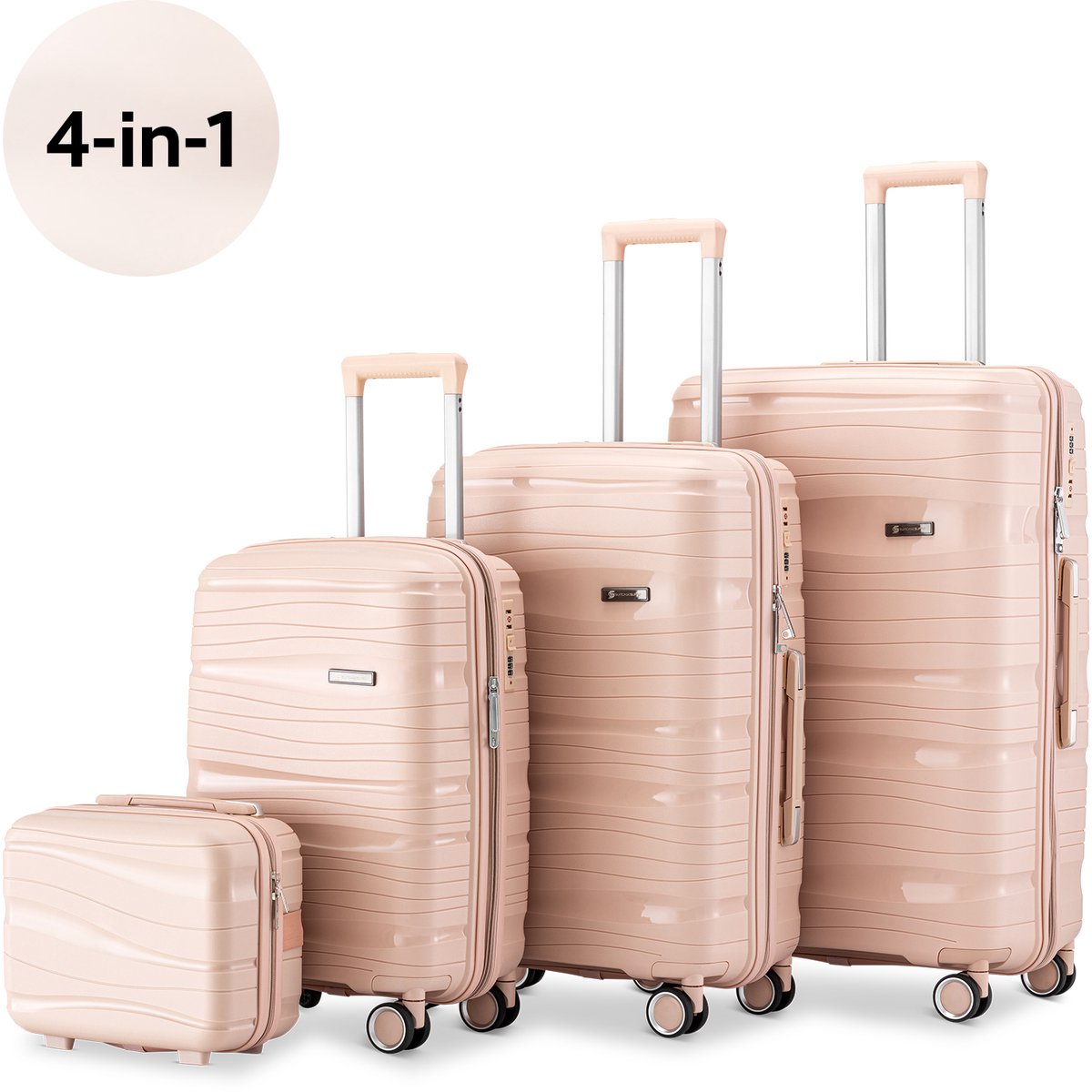 SKYCASES Travel One 4-delige Kofferset – Handbagage & Check-in Koffers – 32L/60L/98L – Cijferslot – 360° Geruisloze Wielen – Lichtgewicht & Stevig – Modern Design - Lichtroze