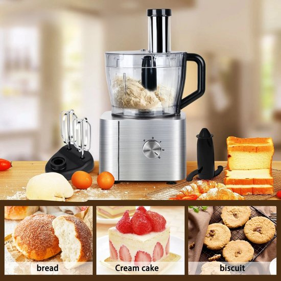 J-Mart 6 in 1 Keukenmachine - Blender - Bonen Slijper - Citruspers - Incl. Deeghaak/Deegmes/ 3 Snij- en Raspschijven - Grijs — afbeelding 4