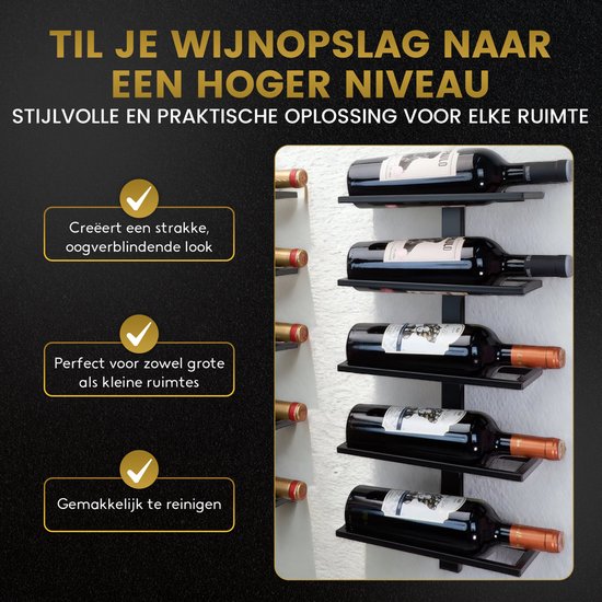Catrinaz® Wandwijnrek voor 4 Flessen – Hangend Wijnrek van Hoogwaardig Staal – Mat Zwart – Industrieel Design – Ruimtebesparend & Decoratief