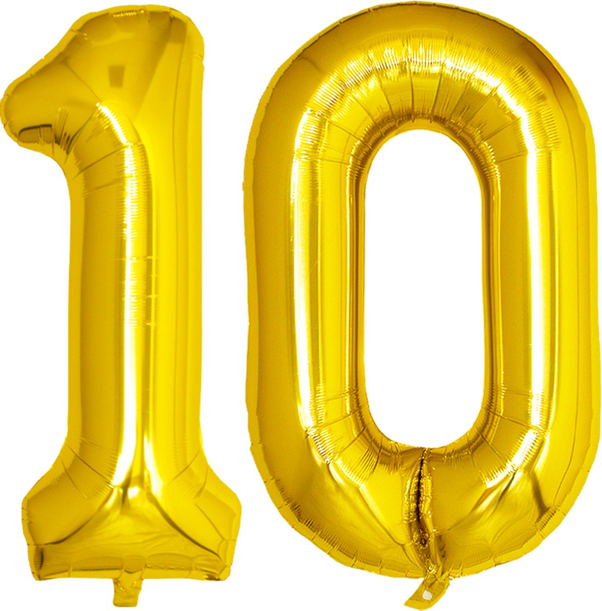 Folie Ballon Cijfer 10 Jaar Goud Verjaardag Versiering Helium Cijfer Ballonnen Feest versiering Met Rietje - 86Cm