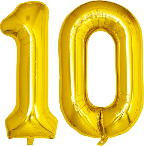 Gouden folieballon in de vorm van het cijfer 10.