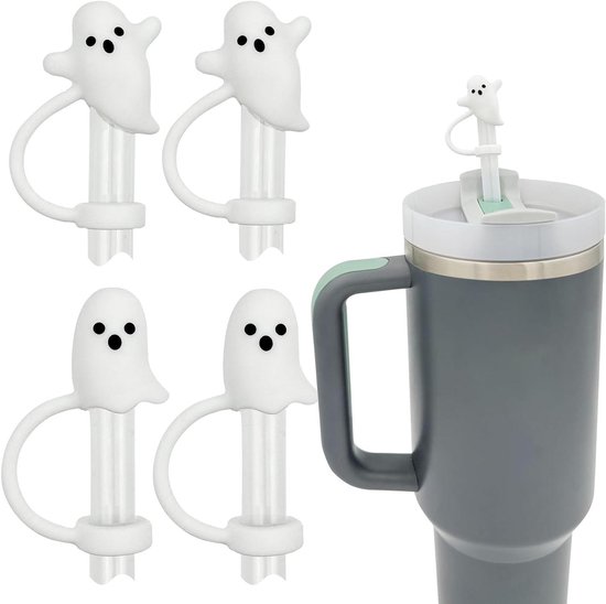 Lot De 6 Bouchons De Paille Halloween Pour Stanley Cup - Silicone - Fantôme, Citrouille... - Compatible 30/40 Oz