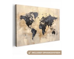 Canvas schilderij 120x80 cm - Wanddecoratie Wereldkaart - Goud - Zwart - Abstract - Muurdecoratie woonkamer - Slaapkamer decoratie - Kamer accessoires - Schilderijen op canvas