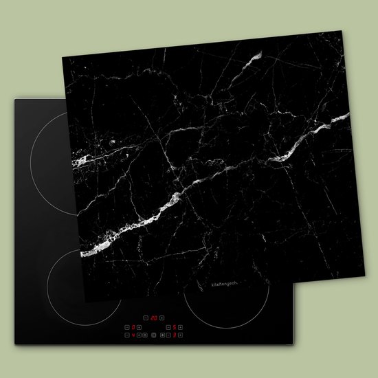 KitchenYeah® Protection plaque induction 58.3x51.3 cm - Noir - Blanc - Marbre - Protege plaque de cuisson - Couvre plaque induction - Protecteur d'induction - Cuisine
