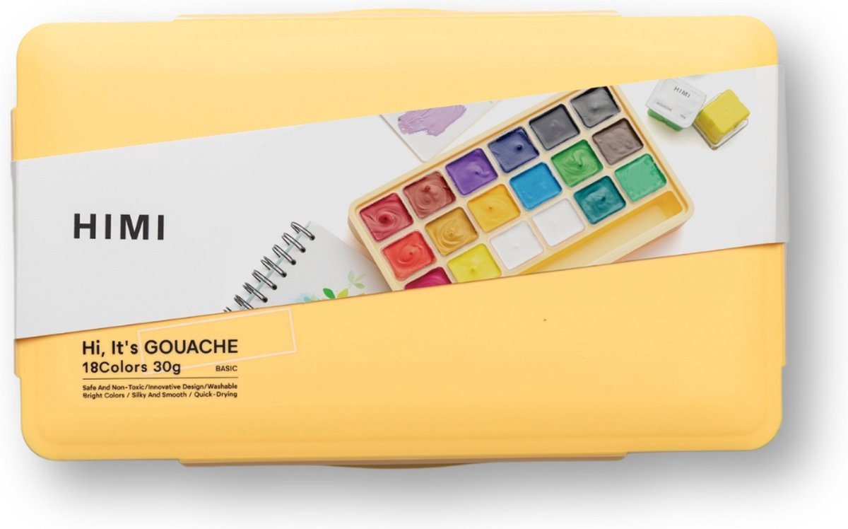 HIMI - Gouache - set van 18 kleuren - 30gr - 3 penselen - Geel — afbeelding 7
