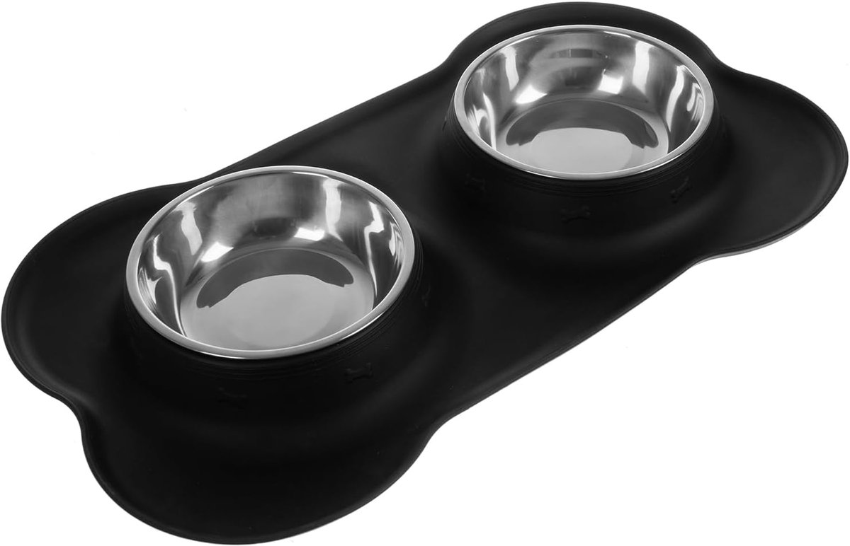 Bol.com Voerbak Kat en Hond – Dubbele RVS Antislip Eetbak – Drinkbak – Siliconen Placemat Hondenvoerbak – Waterbak – Hondenbak V... aanbieding