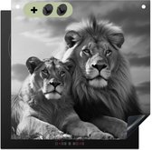 KitchenYeah® Protection plaque induction 60x55 cm - Lion - Animal - Noir - Blanc - Protege plaque de cuisson - Couvre plaque induction - Protecteur d'induction - Cuisine