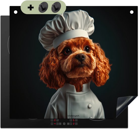 KitchenYeah® Protection plaque induction 60x50 cm - Brun - Cuisinier - Chien - Protege plaque de cuisson - Couvre plaque induction - Protecteur d'induction - Cuisine