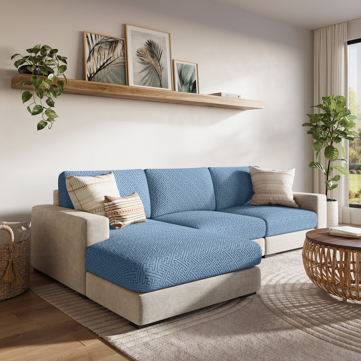 FancySofas Bankhoes Urban - Zitkussenhoes - Machinewasbaar & Stretchy - Bankhoezen voor Hoekbank - Hondendeken bank - Hondenkleed - Bankbeschermer - Zetelhoes - Zetelovertrek - Sofa Cover - 30 Dagen Risicoloos Uitproberen - Sky Blue