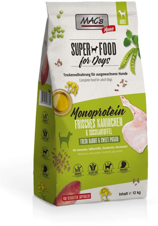 MAC's Superfood Hondenvoer Droogvoer - Hondenbrokken Mono Konijn - 12kg