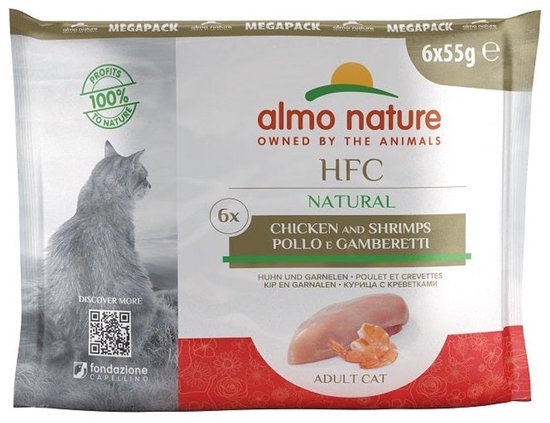 Almo Nature HFC Naturel 6x55g verpakking van 8 - Kip en garnalen
