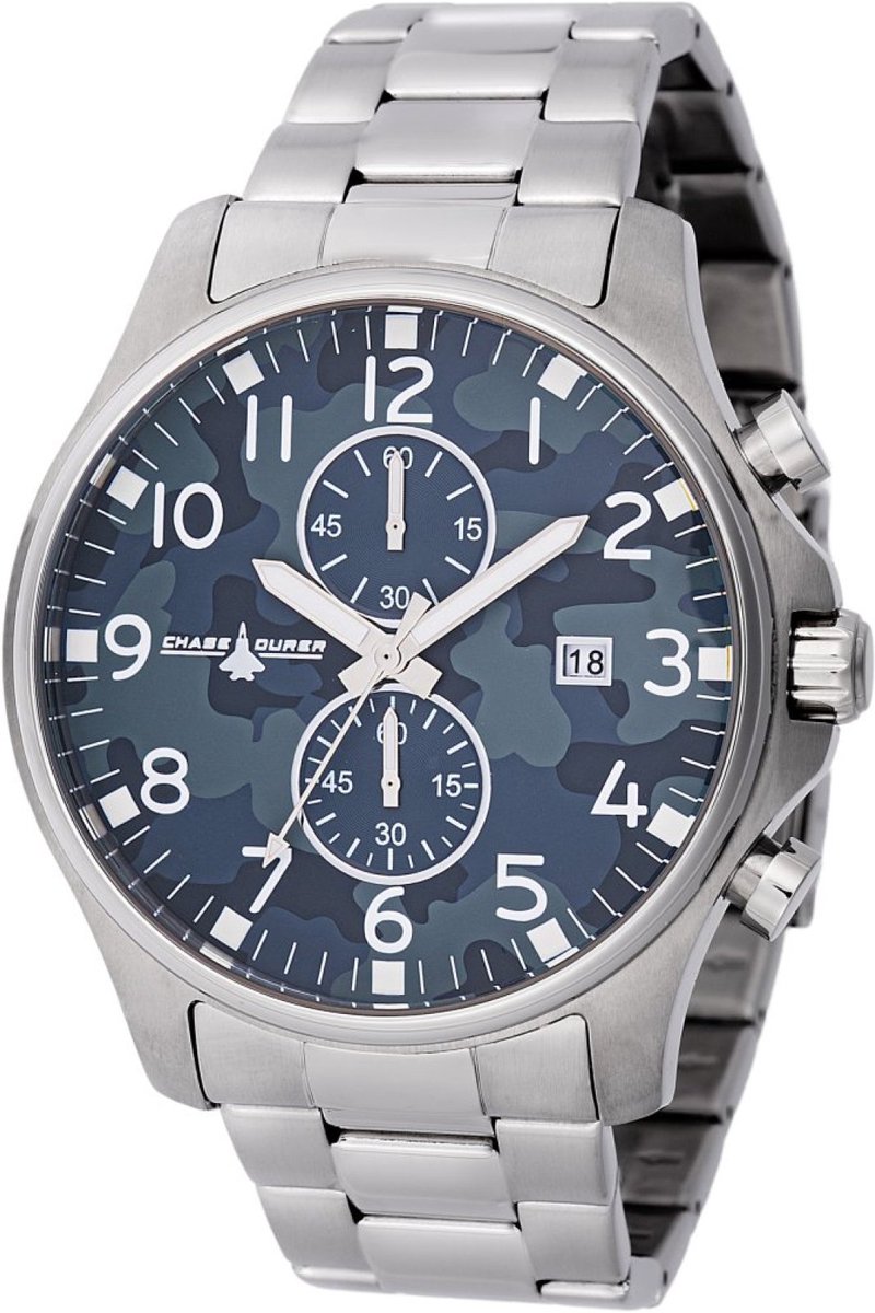 Chase Durer CDW-0097 Heren Horloge - Waterdicht - Analoog - Quartz Uurwerk - Roestvrij Staal met blauwe Wijzerplaat - 48mm