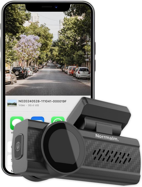 Norrmalm® Dashcam voor auto - 3K - GPS - Wifi - Gratis App (iOS, Android) - 64GB SD-Kart - G-sensor - Loop recording - Zwart