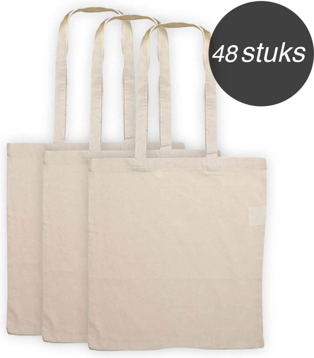 Katoenen draagtas 12 stuks naturel canvas draagtasjes met lang hengsel Geschikt om. bol
