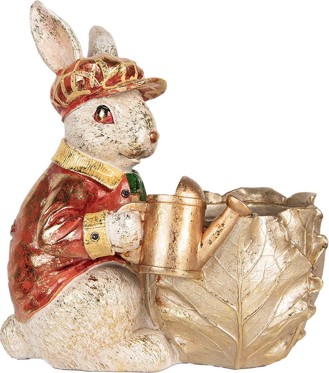 Clayre & Eef Decoratie Beeld Konijn 28x18x30 cm Beige Rood Kunststof
