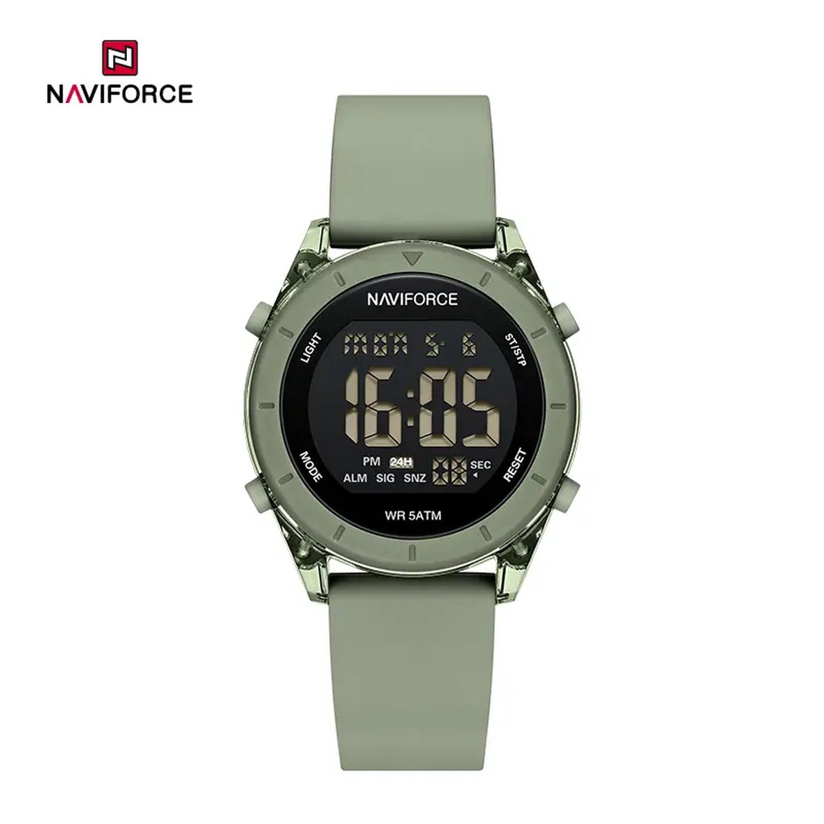 NAVIFORCE horloge met grijsgroene siliconen polsband, grijsgroene wijzerplaat en zwarte horlogekast voor jongens en meisjes met stijl ( model 7108 GRGR )