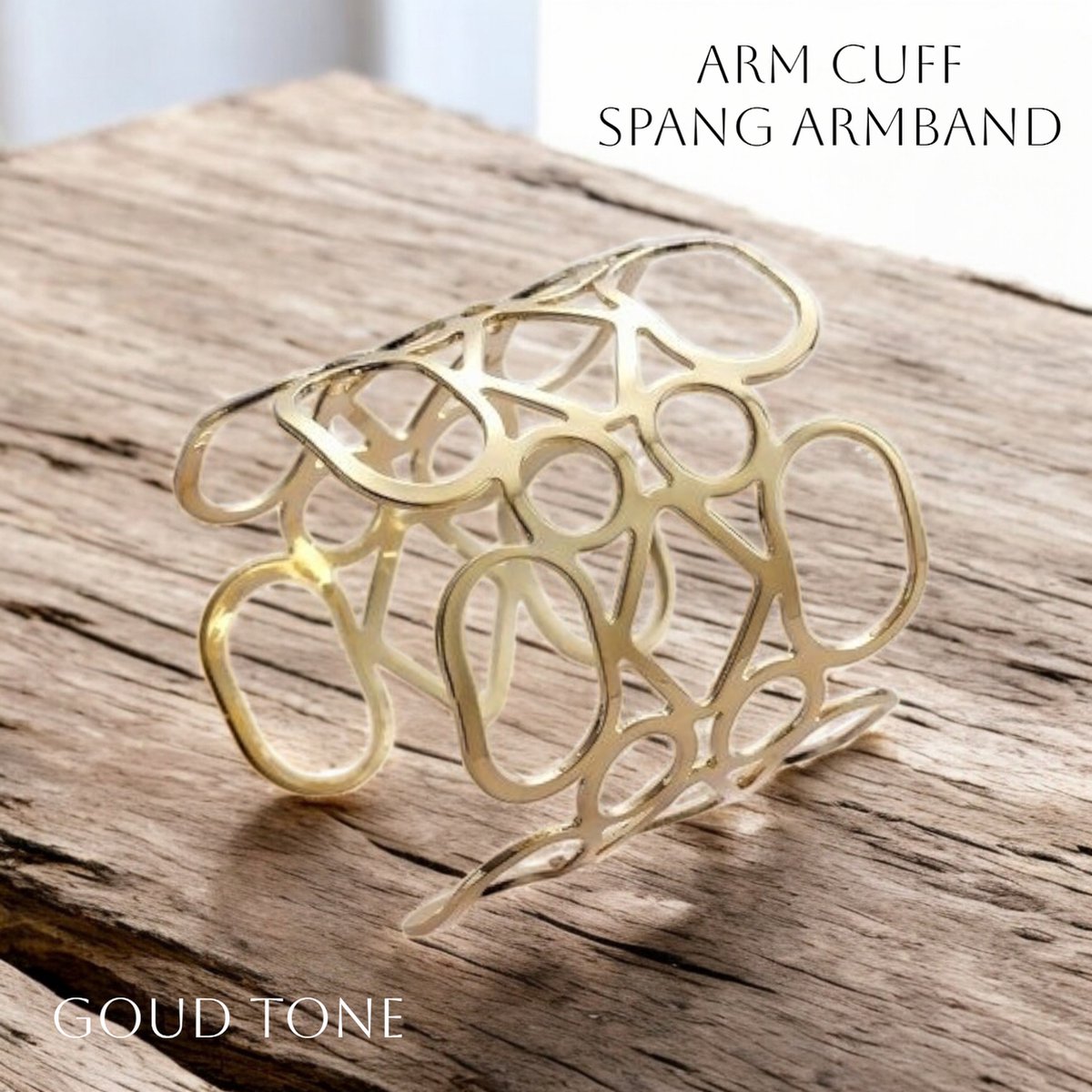 Fashion jewelry - Plizz jewelry - Spang Armband / Arm Cuff - Open Ovales / Circles - Goud Tone - Breedte 5,5 cm - volwassen jeugd - dames meisjes - casual - feest gala bruiloft
