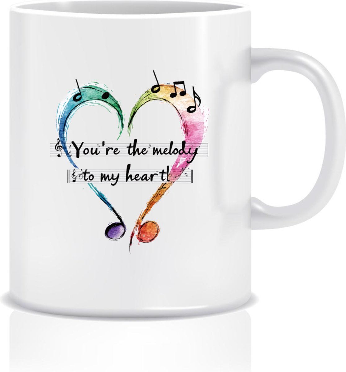 Valentijn Mok 2025 met Muzieknoten Hart op Witte Achtergrond - Perfect Cadeau voor Valentijnsdag!