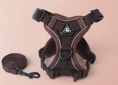 Harnais pour chat avec laisse, anti-fuite, collier pour chat, laisse réglable pour chat avec harnais, en ensemble, harnais de poitrine souple pour chats, chatons, chiens, nieuw design réfléchissant, marron, S