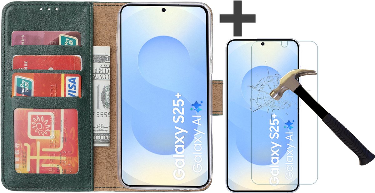 Hoesje met Screenprotector Geschikt voor Samsung Galaxy S25 Plus – Arara bookcase met pasjeshouder - Groen