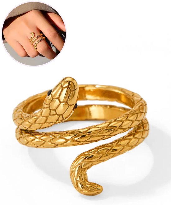 Ring avec Serpent Semygold® Or 18 Goud - Bagues pour femmes couleur or - Ring taille 17 - Bague Serpent Statement - Cadeau pour femme, petite amie, mère, anniversaire - Cleo