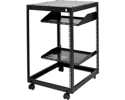 VEVOR 15u Open Frame Serverrek, 58.5-101.6cm/23''-40'' Verstelbare Diepte, Vrijstaand Of Aan De Muur Gemonteerd Netwerkserverrek, 4-Post Av-Rek Met Wielen, Biedt Plaats Aan Al Uw Netwerk-It