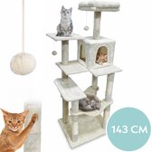 Krabpaal voor Katten met Kattenmand & Kattenspeelgoed XXL - 5 Niveaus - Hangmat - Sisal Touw - 55 x 45 x 143 cm - Incl Muurbevestiging - Krabmat - Kattenhuis - Kattenbed - Kattenpaal - Kattentoren - Kattenspeeltjes - Kattenboom - Beige - PetVille