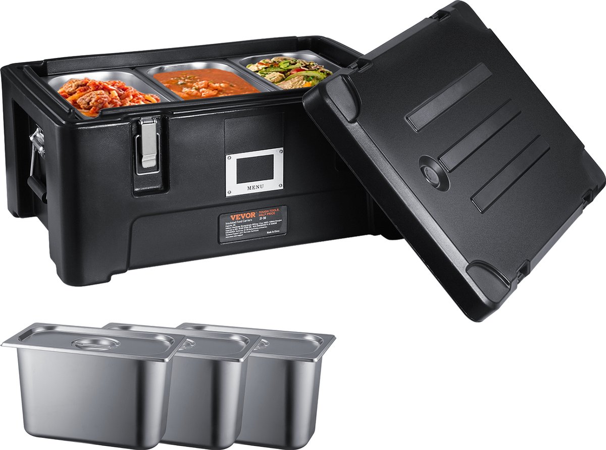 VEVOR GeïSoleerd Voedselpannenrek, Stapelbaar met 3 Pannen, 36Qt, Zwart