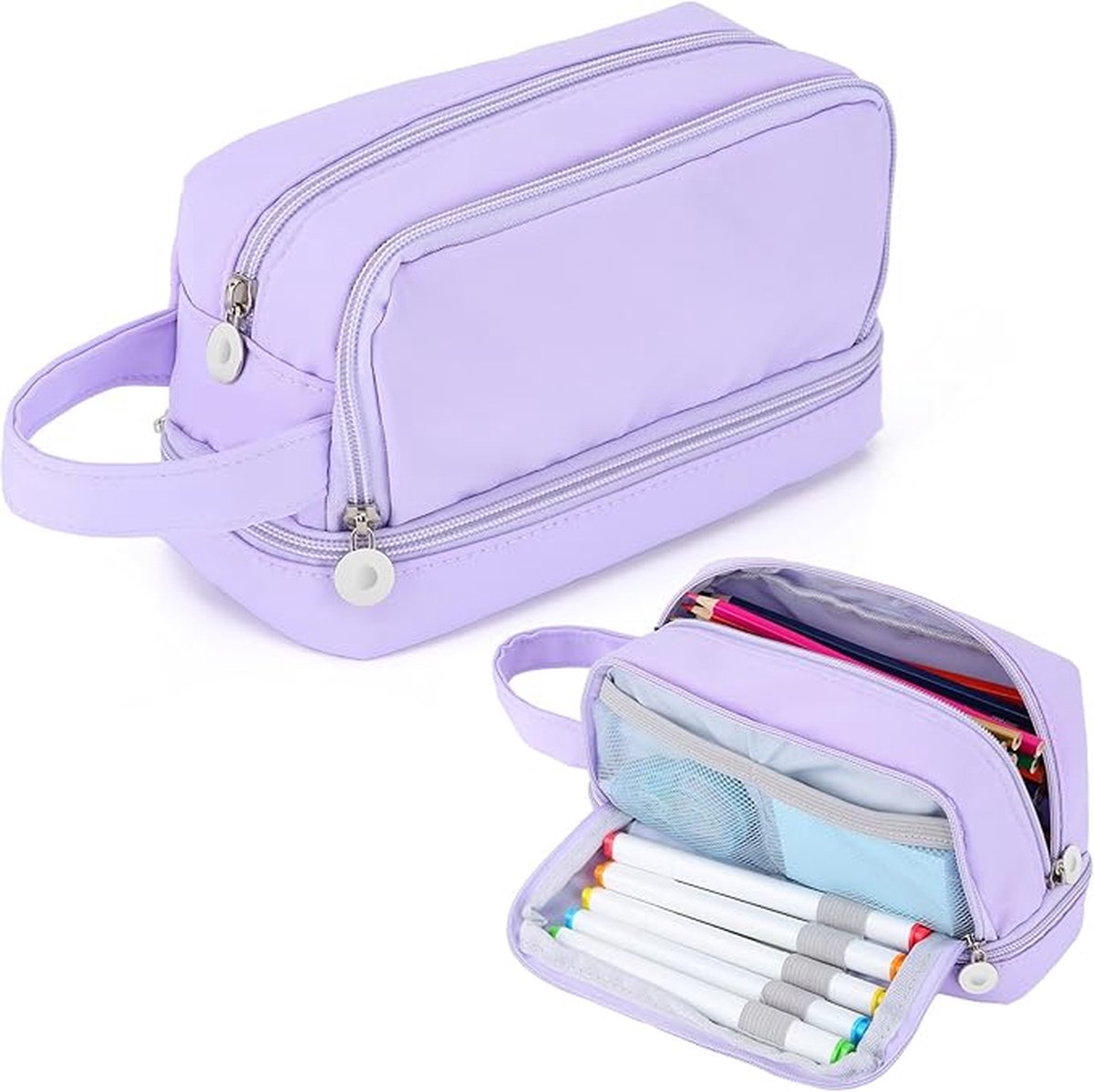 Candala Etui met Grote Capaciteit en 3 Compartimenten voor Jongens Meisjes, Briefpapier Organizer Potloodetui met Handvat, Draagbare Pennenzak voor School en Kantoor