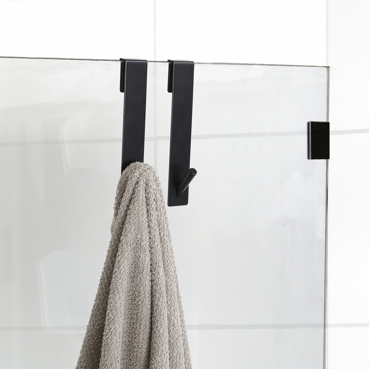 Tendance Douchehaken - 2x stuks - zwart - metaal - douchecabine / douchewand haak - 18 cm 