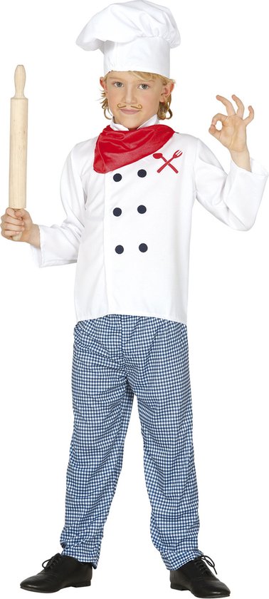 Fiestas Guirca Chef/kok verkleed kostuum - wit - voor kinderen - 3-delig - beroepen verkleedkleding 140/152